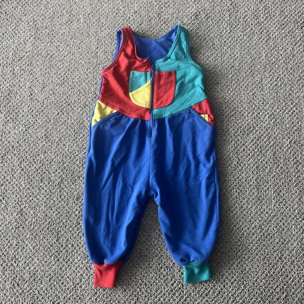 Vintage Y2K 1990's Color Block Overalls. Romper. 24 Months Toddler.